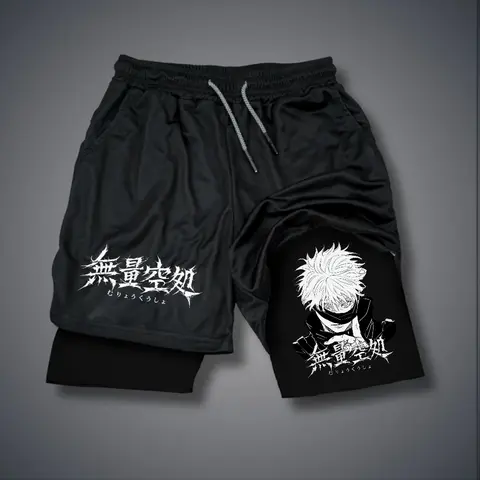 Jujutsu Kaisen Double-Layer Sports Shorts Graphic Shorts Black Shorts Camo Shorts Streetwear Shorts Men Outfits Men Short Shorts Vacation Outfits Shorts