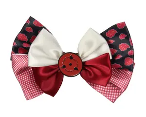 Naruto Shippuden Akatsuki Red Cloud Design Hidden Leaf Charm Alligator Hair Clip Accessory Hair Bow