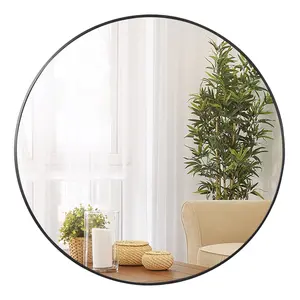 ZENY 36-in Large Round Bathroom Mirror Wall-Mounted Mirror Modern Black Framed Home Living Room