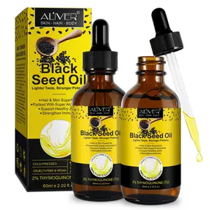 ALIVER 2 bottles of black seed oil, 60 ml each, total 120 ml, Cold-pressed black seed oil for skincare, moisturizing, Hydrating, A multi-purpose essential oil with no additives, suitable as a massage oil, skincare and hair care oil Multi Use Oil