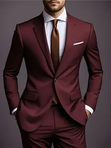 Men'S Slim Fit 2pcs Suit Set - Beige Solid Color, Long Sleeve, Button-Up with Lapel Collar, Non-Stretch Fabric, Perfect for Parties, Gatherings, and Weddings, Formal Attire|Slim Fit Suit|Durable Fabric|Business Suit Set