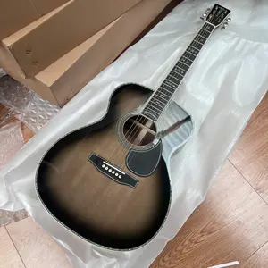 Sliver OM45 Acoustic Guitar, Ebony Fingerboard, Spruce Top, with Half Closed Buttons, 20 Frets, Beef Bone Nut