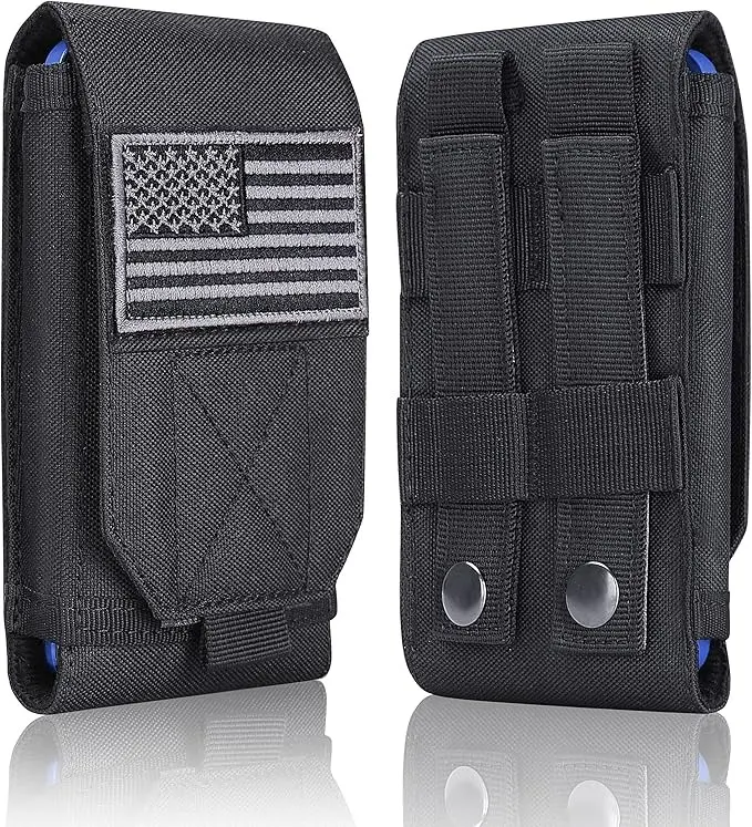 Tactical Molle Phone Cover Case, Heavy Duty Belt Loop Holster Pouch, Molle Waist Bag with Flag Patch for Mobile Phones, Universal EDC Utility Pouch Holster Cover for Outdoor, Hunting, Camping & Daily Carry