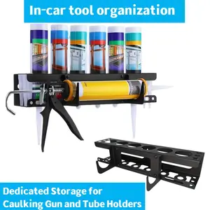 Wall-Mounted Caulking Tool Organizer with Space for 6 Tubes and Nozzles, Durable Metal Structure with Rust-Resistant Coating, Ideal for Garage and Workshop