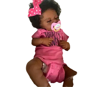 asleep baby doll toy 19 inches 49CM real mini size hand curly newborn doll, soft touch handmade doll, Halloween, Thanksgiving and Christmas gifts