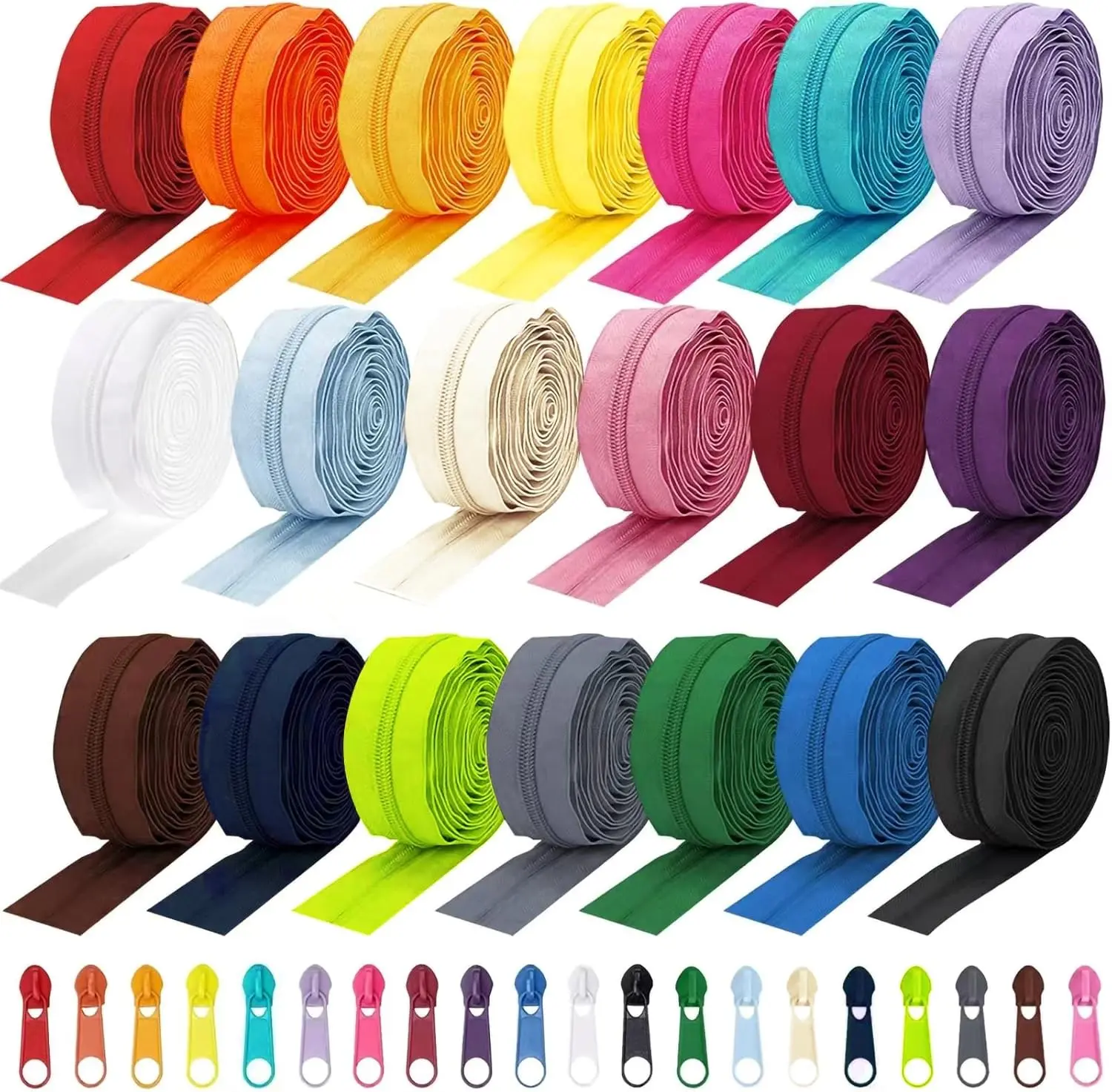 80 Yards 20 Colors Zipper,#3 Nylon Coil Zippers Bulk for Sewing,DIY Crafts and Tailoring with 200 Zipper Sliders,Zippers by The Yard for Clothes,Bags and Purse Making Supplies,etc.