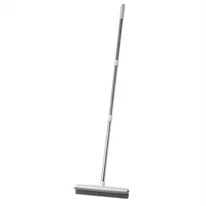 2-in-1 Rubber Broom with Squeegee for Hardwood, Tile & Carpet – Adjustable 51” Long Handle, Pet Hair Remover, Water Spill Cleaner, Multipurpose Floor Cleaning Tool for Home & Car