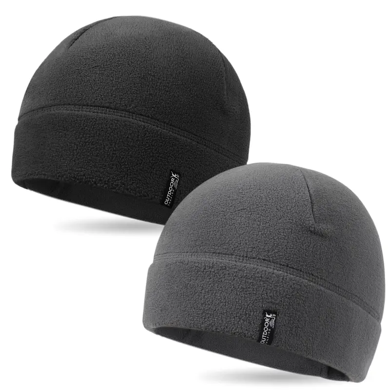 OUTDOOR SHAPING Men's 2-Pack Military Army Skull Cap Beanies for Adults, Thermal 310 g/m² Quick-Dry Fleece, Flame-Resist, Adjustable, Expandable, Breathable, Lightweight, Sturdy, Heat-Locking, Daily Use, Giftable for Birthdays, Black A