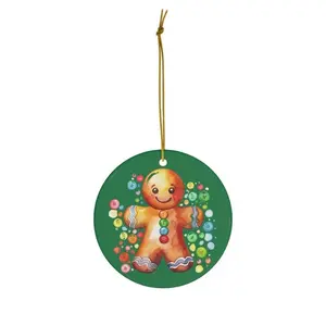 Gingerbread Man Ceramic Christmas Tree Ornament - White Circle/Star/Heart/Oval