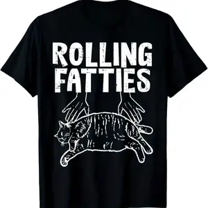 Rolling Fatties Cat Graphic T-Shirt,  Crew Neck, Short Sleeve