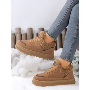 Outdoor Women's Walking Shoes, Casual Warm Fleece Ankle Boots, Thick Sole Height Increasing Sneakers, New Fashion Versatile Walkers, Winter Warm Shoes
