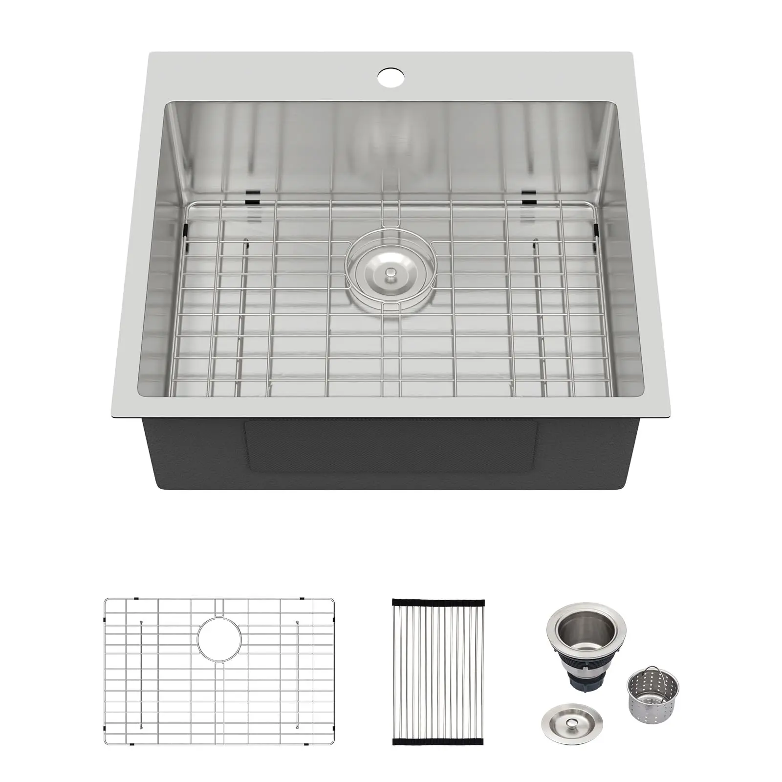 Logmey 25"x22" Kitchen Sink for Undercounter Installation,16 Gauge Top Mount Sink - Handcrafted Stainless Steel Bar Prep Sink with Single Bowl and Rounded Corners,Home Improvement Finds
