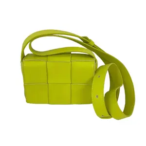 Pre-owned Bottega Veneta Lambskin Crossbody Bags Intrecciato Mini Cassette Lime Green Crossbody Bag