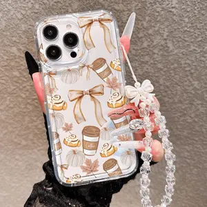 Autumn Winter Coffee Color Phone Case, Maple Leaf Bow Pattern, Transparent Full Coverage Tpu, Anti-Drop Gift for Friends & Family, Shockproof Phone Cover