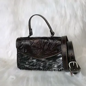 Chayito Handbag - Brown Leather with Embossed Design and Adjustable Strap