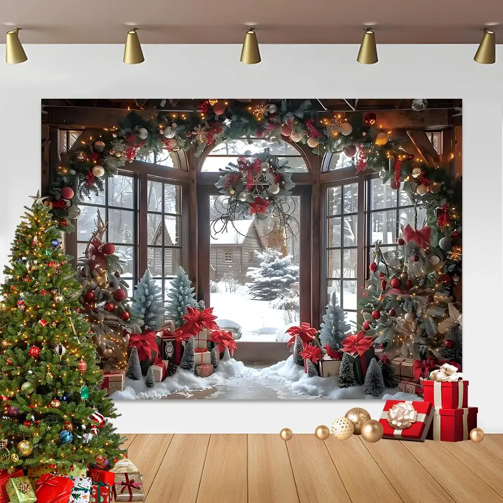 Christmas Themed Window Tapestry Wall Hanging - Landscape Print Decorative Cloth for Indoor Home Living Room, Bedroom, Windows