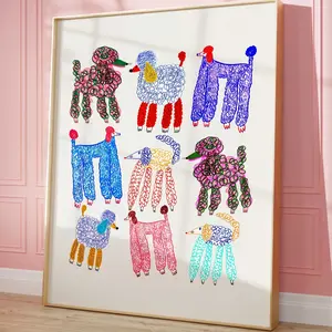 Exquisite Poodle Art Print Poster 9 Colored Poodles for Bedroom Living Room Kitchen Entrance Frameless Canvas Ornaments Artistic Home Decor Wall Art