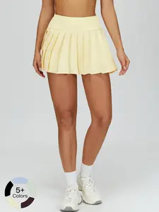 Cross-Border Nude Feel Fake Two-Piece Pleated Short Skirt, Anti-Slip Tennis Skirt, Outdoor Running Fitness Yoga Shorts, Athletic Skort, Tennis Skorts