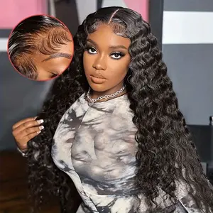 Non-glued lace front wig, 250% density, 6X4 water ripple style, pre-pulled hair, real hair, women's only, transparent closure, natural color