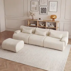 Eyisean 116.9" Chenille 3-Seater Modular Sectional Sofa, Comfy L-Shaped Cloud Couch with Ottoman, Curved Armrests & Back Cushions, Modern Streamlined Boneless Couch with Anti-Slip Design, No Assembly Required for Living Room, Bedroom