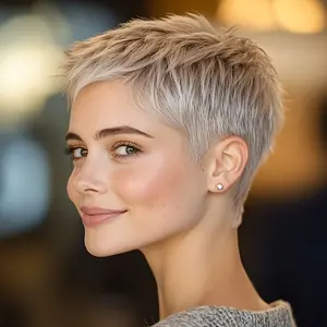 New Wholesale Arrivals Silvery Grey Pixie Cut Wig Human Hair Short Straight Brazilian Pixie Wig for Women, Layered Style, 150% Density, Suitfor All Light Beige Tones, Ideal for Everyday & Formal Events
