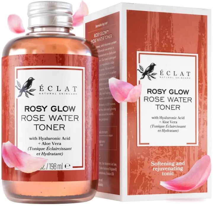 Eclat Skincare Rose Water Toner – Hydrating Toner for Face - Rosewater with Hyaluronic Acid & Aloe Vera - Alcohol Free & Skin Soothing Formula - Rejuvenating & Calming Facial Skin Care
