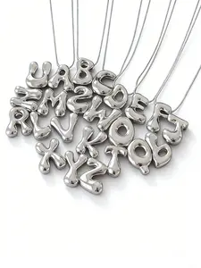 Silver Color Bubble Letter Necklace, Casual 26 English Letters Design, Stainless Steel Material, Unisex Memorial Gift, Durable and Stylish