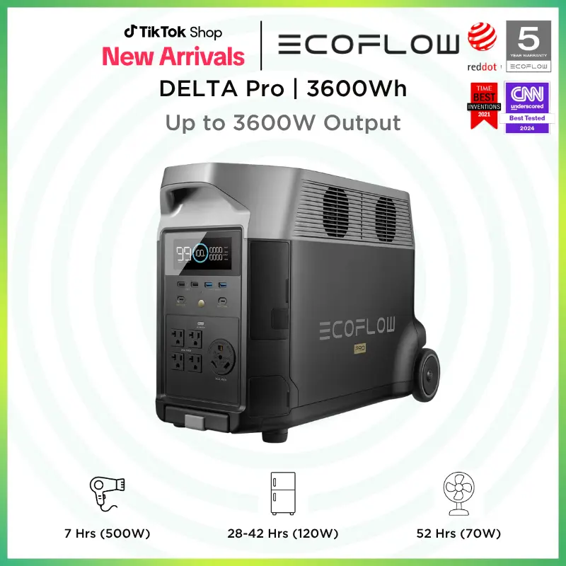 [LIVE] DELTA Pro, 3600Wh, 3600W Output, EcoFlow Portable Power Station, 2.7H to Full Charge, 5 AC Outlets,  120V LFP Battery with Expandable Capacity