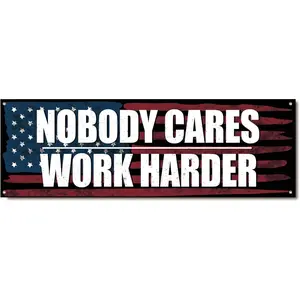 STANDARD GOODS Nobody Cares Work Harder Motivational Gym Flag Banner 72x24" with 4 Bass Grommets for Home Gym, Garage