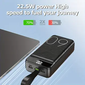 60000mAh power bank 22.5W fast charging LED digital display-charge 4 devices simultaneously via USB1/2/3 & Type-C-built-in flashlight & lanyard-portable battery pack with Type-C/micro/lightning inputs Phone Smartphone Chargeable Large Capacity