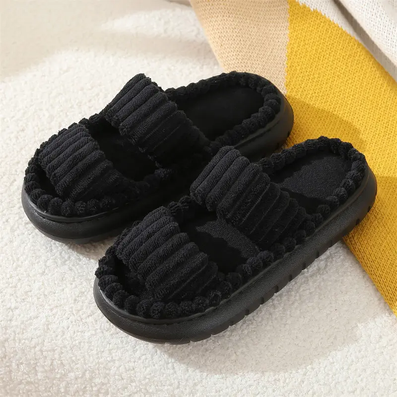 Minimalist Fluffy Home Slippers Open Toe BedroomSandals for Gifts Women's Simple Stylish Indoor Comfort Non-Slip Soft Bottom Thick OpenToe Two Strap Faux Furry Slippers Casual Soft PinkBedroom Slippers