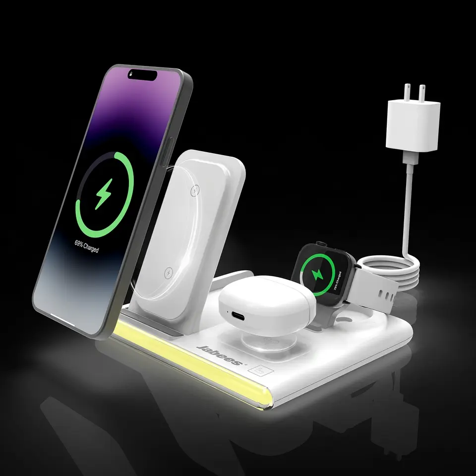 PowerGlow - Jabees PowerGlow 4-In-1 Foldable Wireless Charging Station with LED Night Light