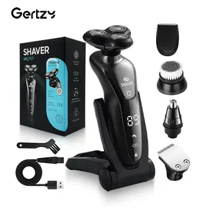 GERTZY Men's Electric Shaver Six-in-One Kit with Base, Rotary Shaving Razor, Multifunctional Shaving Head, USB Rechargeable, Ideal Gift with Nose Hair Trimmer & Facial Cleansing Brush