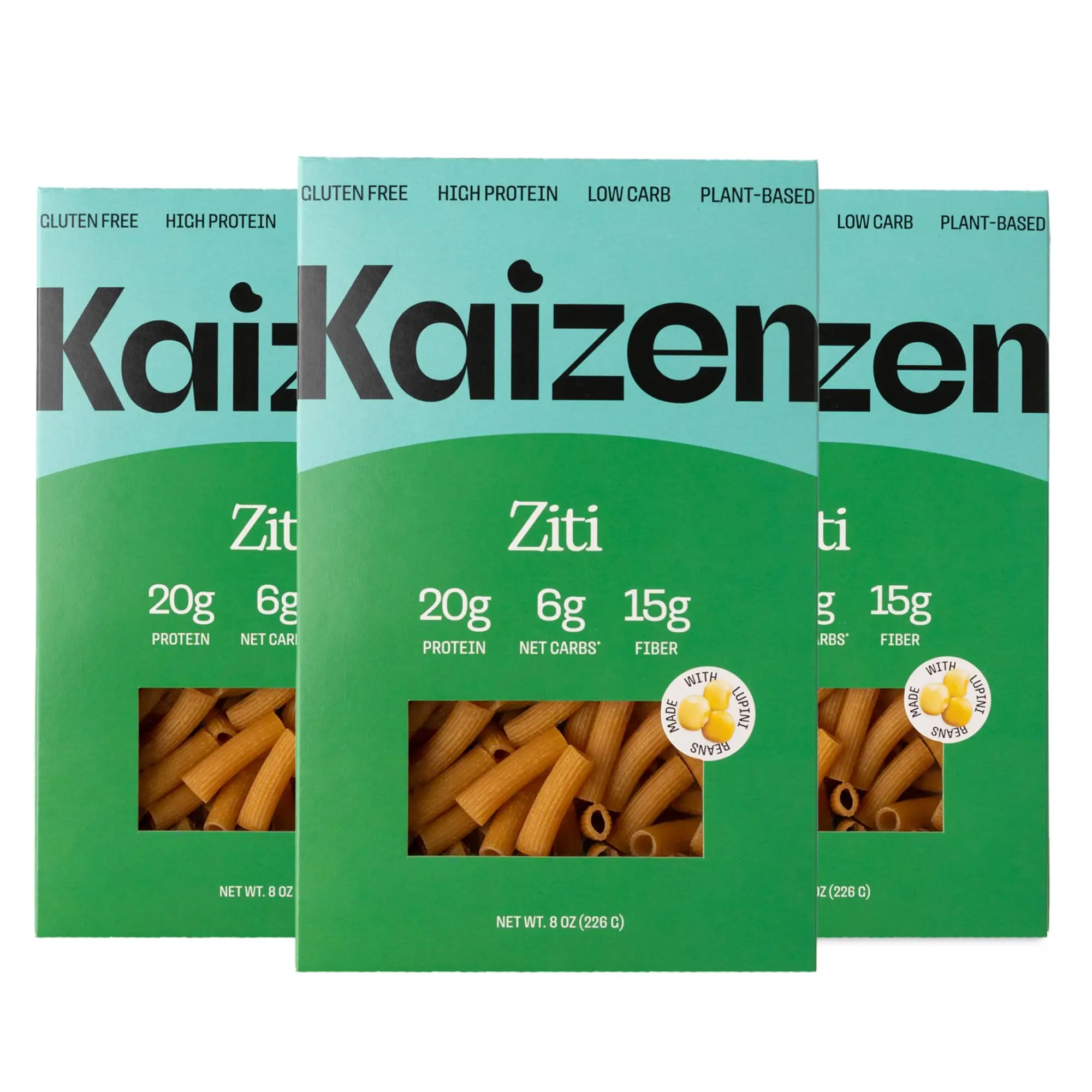 Kaizen Low Carb Keto Pasta Ziti - High Protein (20g), Gluten-Free, Keto-Friendly (6g Net), Plant-Based Lupini Noodles made w/High Fiber Lupin Flour -