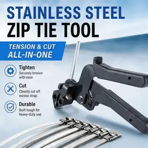 Heavy-Duty Stainless Steel Cable Tie Gun - Metal Zip Tie Tensioner and Cutter for Exhaust Wrapping, Fencing
