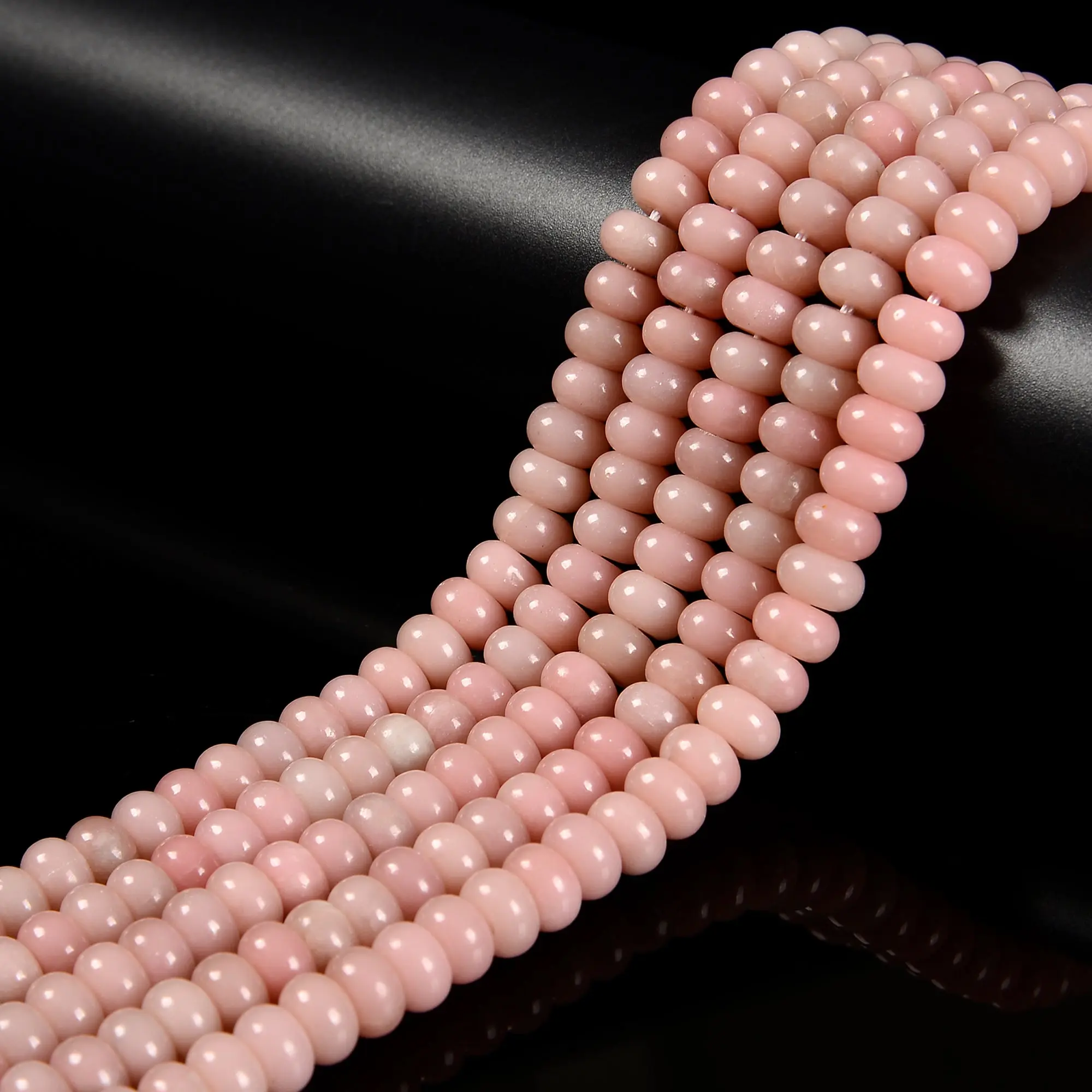 Natural Chinese Pink Opal Smooth Rondelle Beads 2x4mm 4x6mm 5x8mm 15.5'' Strand