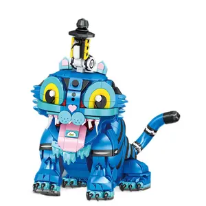 Blue Tiger Building Blocks Set for Kids, Pop-Derpy Cute Pet Mascot Figurine, Perfect Father's Day Halloween Christmas Gift