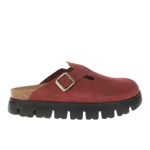 BIRKENSTOCK Womens Boston Chunky Suede Leather Clogs Casual - Red BIRKENSTOCK Womens Boston Chunky Suede Leather Clogs Casual - Red