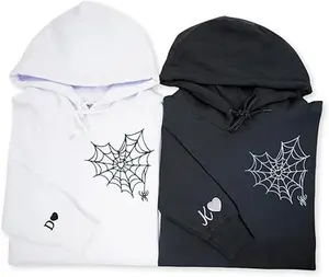 Embroidered Spider Web Heart Hoodies – Minimal Valentine Hoodie for Couple Gift or Anniversary, Valentine Day
