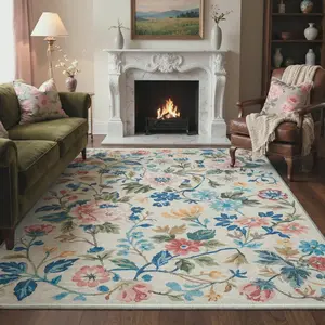 【Summervibes】GENIMO Soft Area Rug – Non-Slip, Pet Friendly, Machine Washable Floor Rug, Home Carpet Perfect for Living Room, Bedroom, Kitchen, Hallway Decor ,ARF039-FLOWER