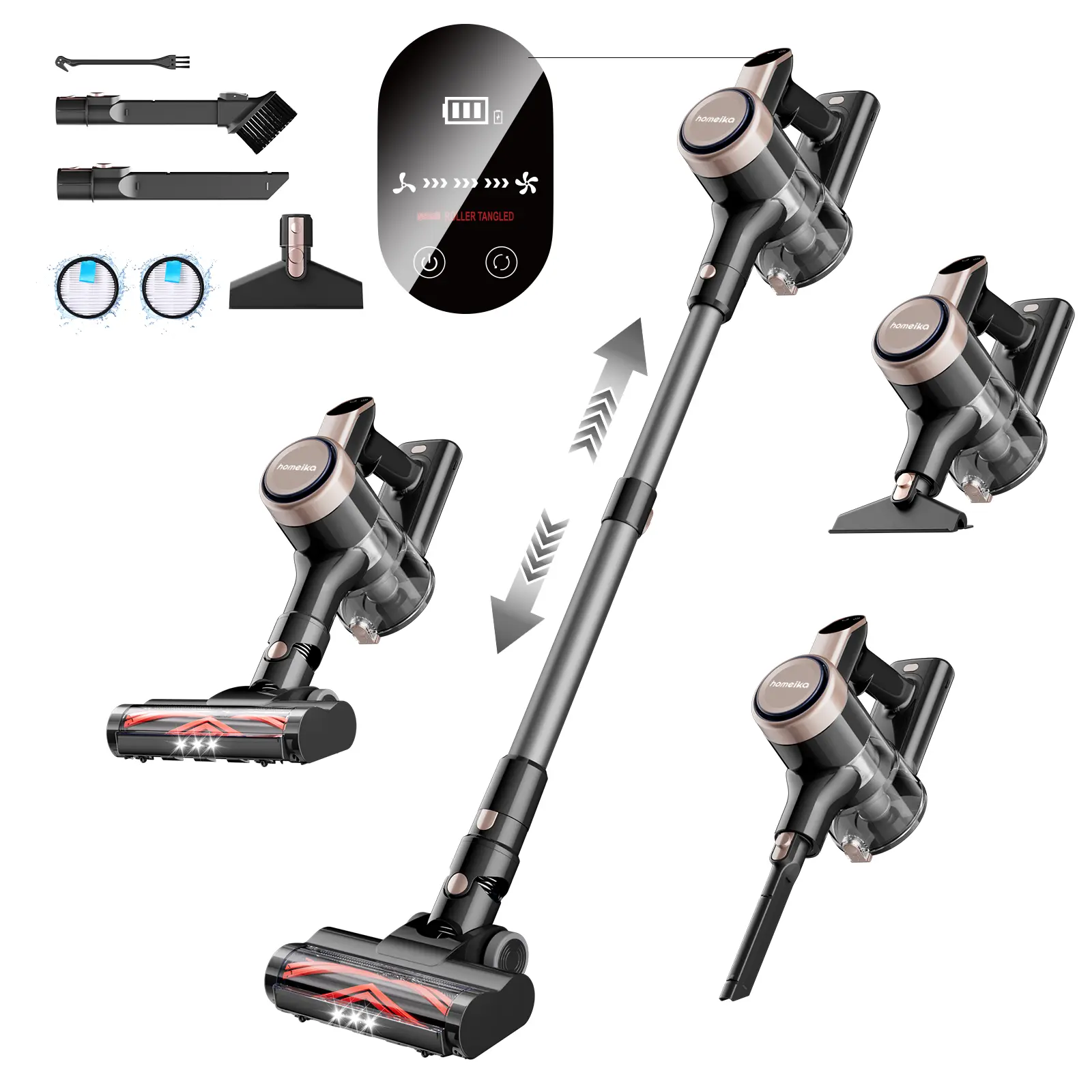 Homeika H318 Cordless Stick Vacuum Cleaner - 300W 23KPa Handheld Rechargeable Floor Cleaning Vacuum, 48mins Runtime, 3 Suction Modes, LED Display, Sofa Brush for Hard Floors/Carpets/Pet Hair, Handheld Vacuum Cordless, Rechargeable Cordless Vacuum
