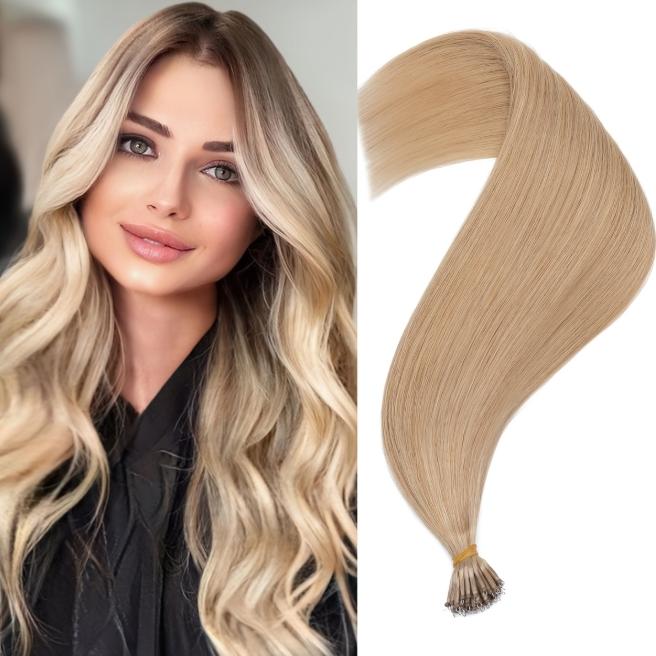 12-28 Inch 100% Remy Human Hair Extensions, Nano Tip Micro Nano Rings Cold Fusion, 50pcs 30g, Thick Smooth No Shedding No Tangle for Women