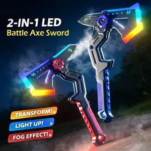 VKK 2-in-1 RGB LED Transforming Axe & Sword with Real Mist Effect – One-Button Switch, Sound Activated, USB-C Rechargeable, Combine Two for Dual Mode
