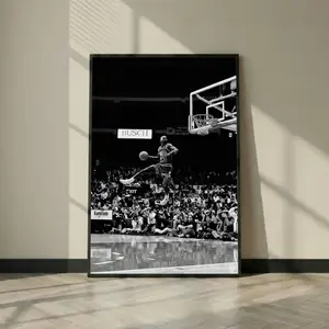 Michael Jordan Dunk Poster, Black and White Basketball Wall Art, Vintage NBA Style Sports Print, Slam Dunk Action Photo, Gym Room Decor Gift