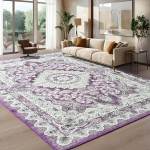 8x10 Area Rugs for Living Room, Machine Washable Vintage Rug, Non-Slip Low Pile Throw Rugs with Rubber Backing Washable Carpet for Bedroom Dining Room Kitchen Home Decor, Blue, Purple, Brown, Green,4x6, 5x7, 6x9, 8x10 Feet