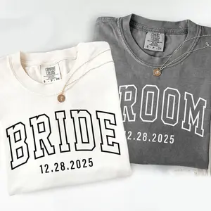 Custom Bride & Groom Comfort Colors T-shirt, Personalized Engagement Shirt, Matching Couples Outfit, Wedding Party Tee, Bride Groom Gift