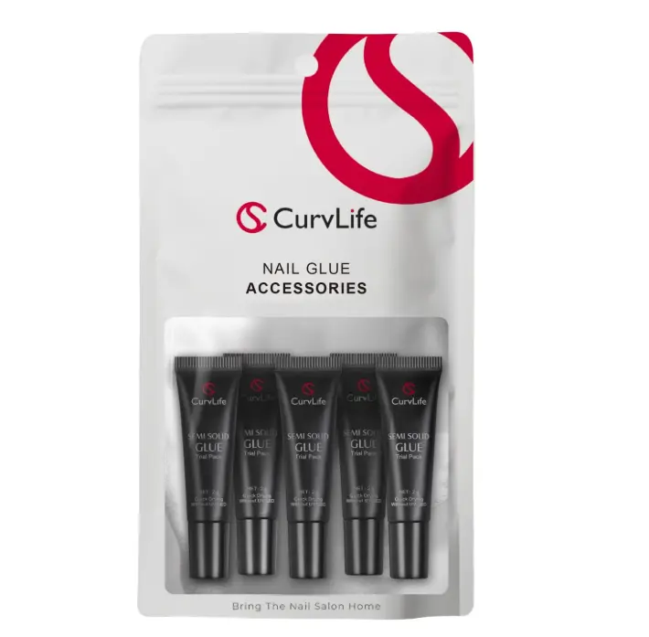 CurvLife Nail Tips Semi Solid Nail Glue 2g (5pcs) - Super Strong, Soft Glue Gel Quick Drying Adhesive for Press On Nails, No UV Light Needed
