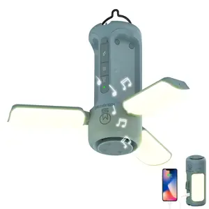 Foldable Camping Lantern with Bluetooth Speaker, Built-in Rechargeable 10000mAh Power Bank, LED Folding Camping Lights, 750Lm, 5 Modes, SOS, IP54 Waterproof, Portable Flashlight