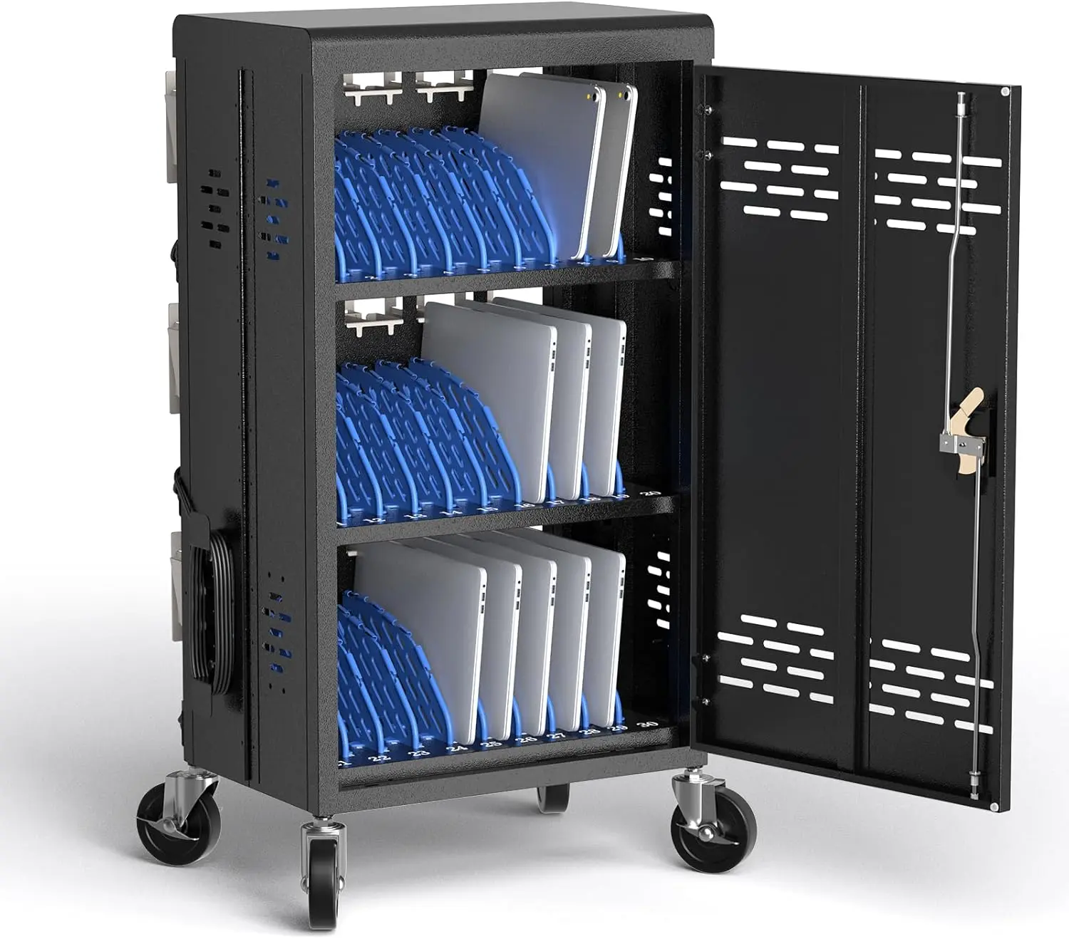30 Unit Device Laptop Charging Cart for Chromebooks, Tablets, and Laptops for K-12 Education Classrooms, and Libraries, —Open-Back Design, Grounding Protection, Easy Assembly