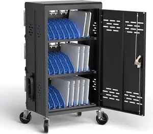 30 Unit Device Laptop Charging Cart for Chromebooks, Tablets, and Laptops for K-12 Education Classrooms, and Libraries, —Open-Back Design, Grounding Protection, Easy Assembly